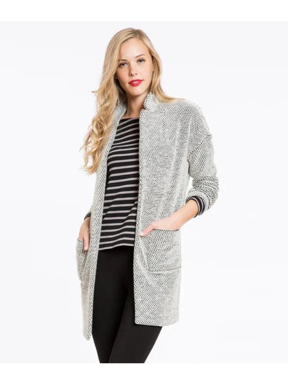 Marine Layer Birdseye Textured Open Front sweater size large White Black